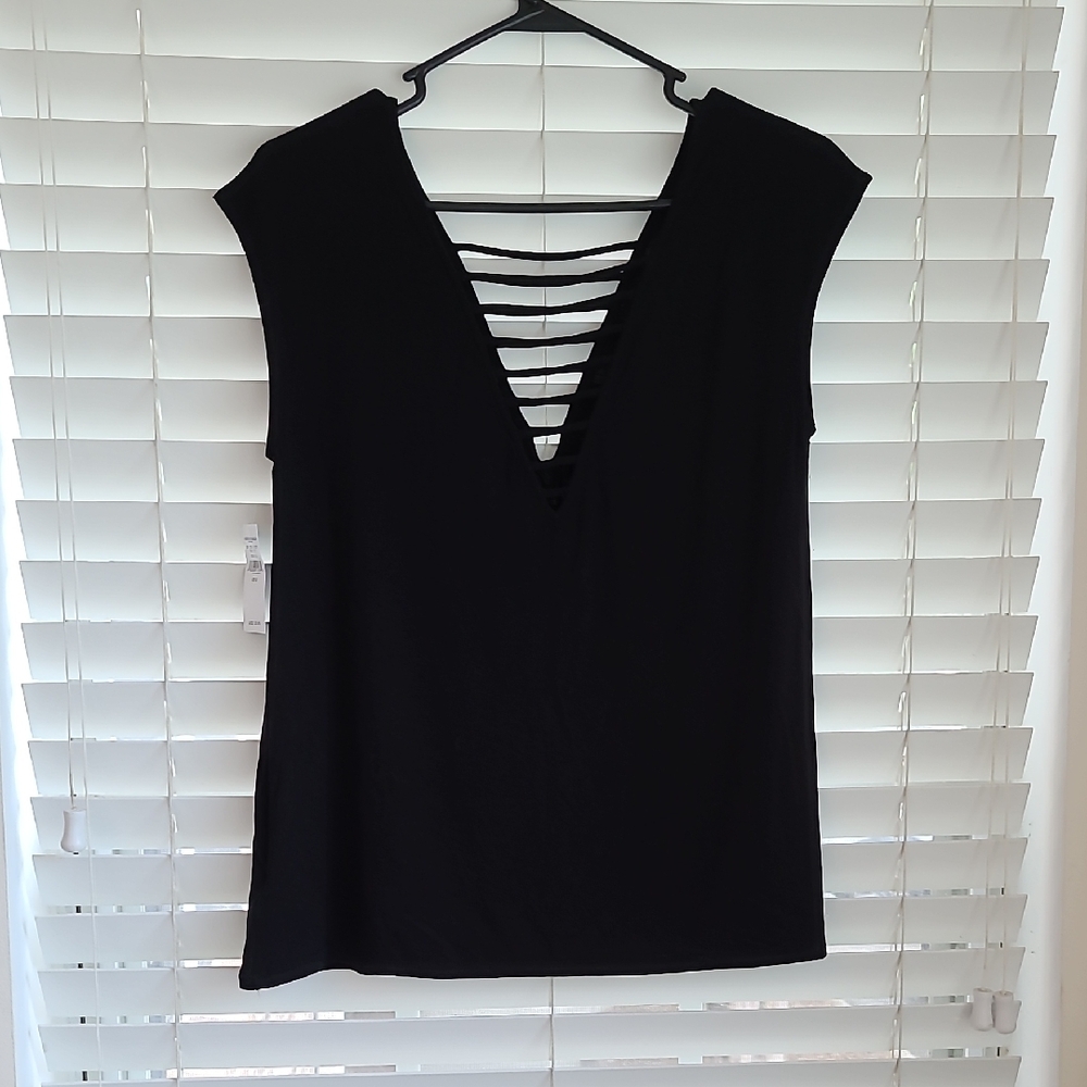 American Eagle Outfitters Black Cap Sleeve Deep V Blouse
